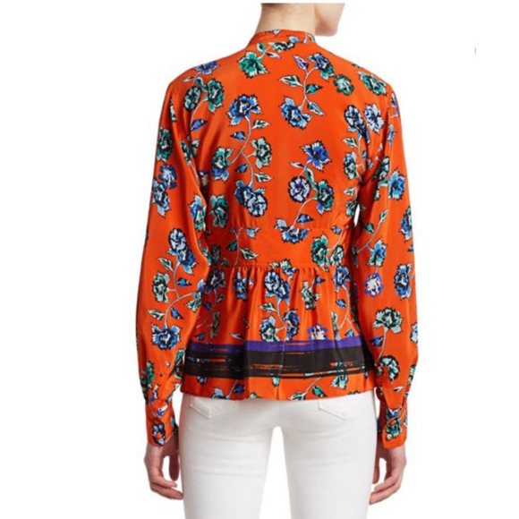 Derek Lam‎ 10 Crosby Womens Floral V-Neck Red Silk Blouse Top Sz 8 Flounce Hem - Picture 3 of 12